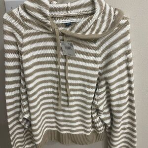 American Eagle Outfitters Striped Cowl Neck Sweater - Beige and White NWT